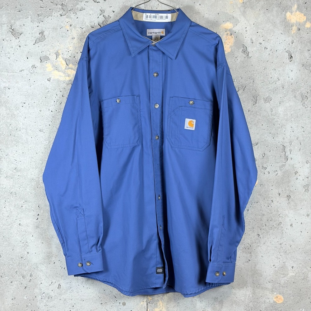 Carhartt Mens Blue Durable Work Shirt Large Long Sleeve Button Up Casual L